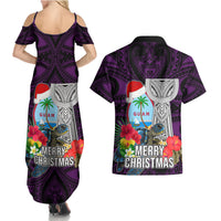 Guam Christmas Couples Matching Summer Maxi Dress and Hawaiian Shirt Santa Gift Latte Stone and Sea Turle Mix Hibiscus Chamorro Pink Style LT03