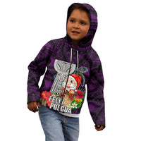 Guam Christmas Kid Hoodie Santa Gift Latte Stone and Sea Turle Mix Hibiscus Chamorro Pink Style LT03