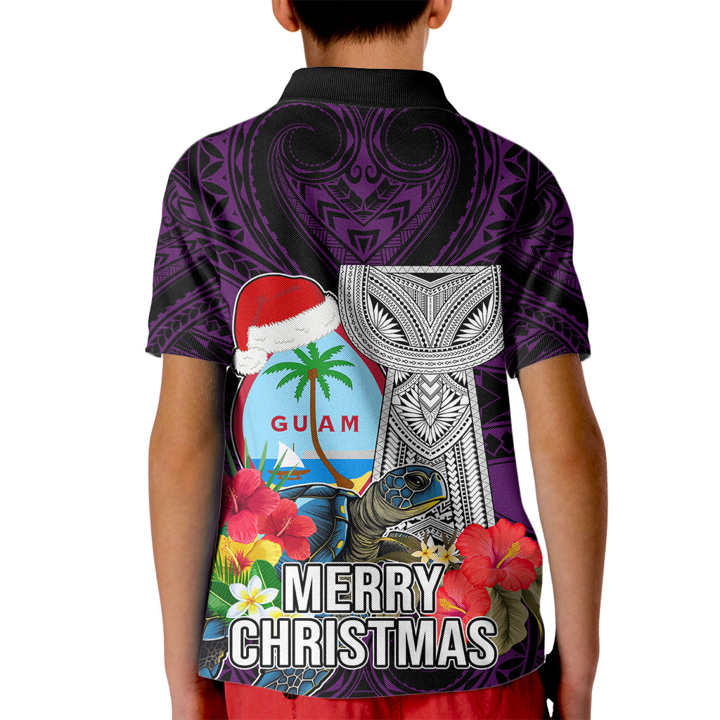 Guam Christmas Kid Polo Shirt Santa Gift Latte Stone and Sea Turle Mix Hibiscus Chamorro Pink Style LT03