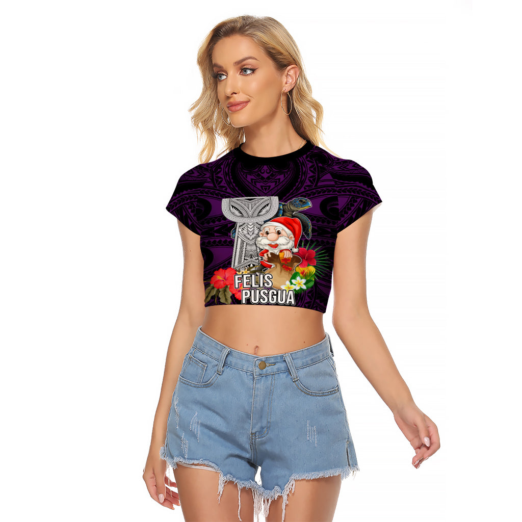 Guam Christmas Raglan Cropped T Shirt Santa Gift Latte Stone and Sea Turle Mix Hibiscus Chamorro Pink Style LT03