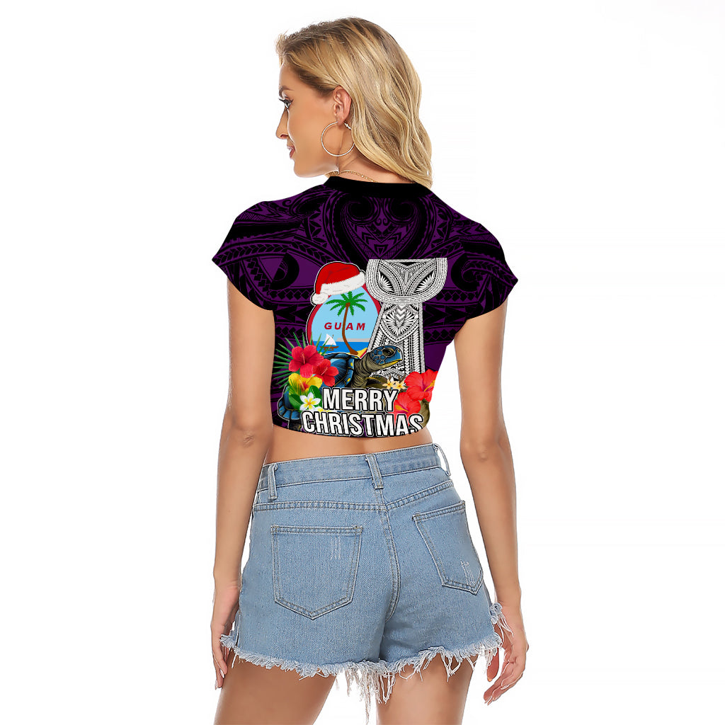 Guam Christmas Raglan Cropped T Shirt Santa Gift Latte Stone and Sea Turle Mix Hibiscus Chamorro Pink Style LT03