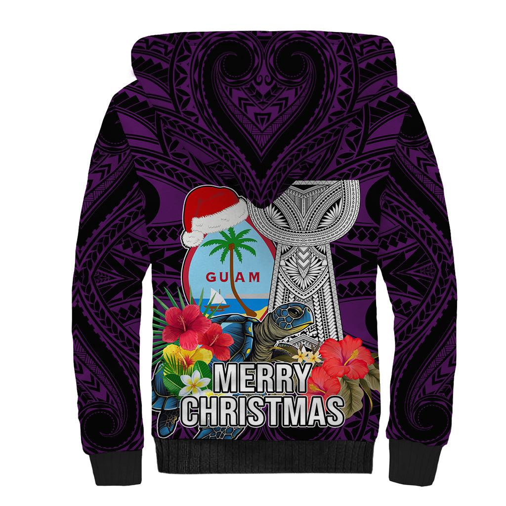 Guam Christmas Sherpa Hoodie Santa Gift Latte Stone and Sea Turle Mix Hibiscus Chamorro Pink Style LT03