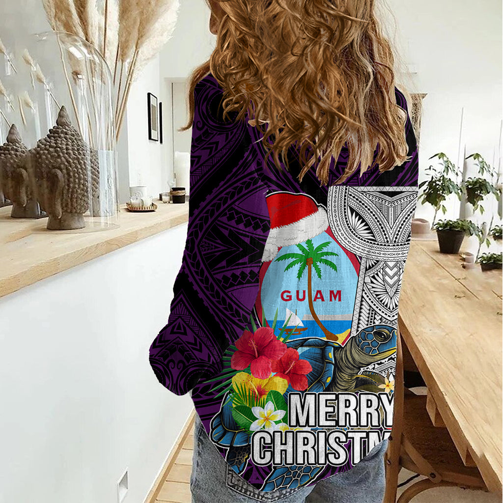 Guam Christmas Women Casual Shirt Santa Gift Latte Stone and Sea Turle Mix Hibiscus Chamorro Pink Style LT03
