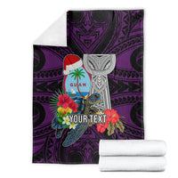 Custom Guam Christmas Blanket Santa Gift Latte Stone and Sea Turle Mix Hibiscus Chamorro Pink Style LT03