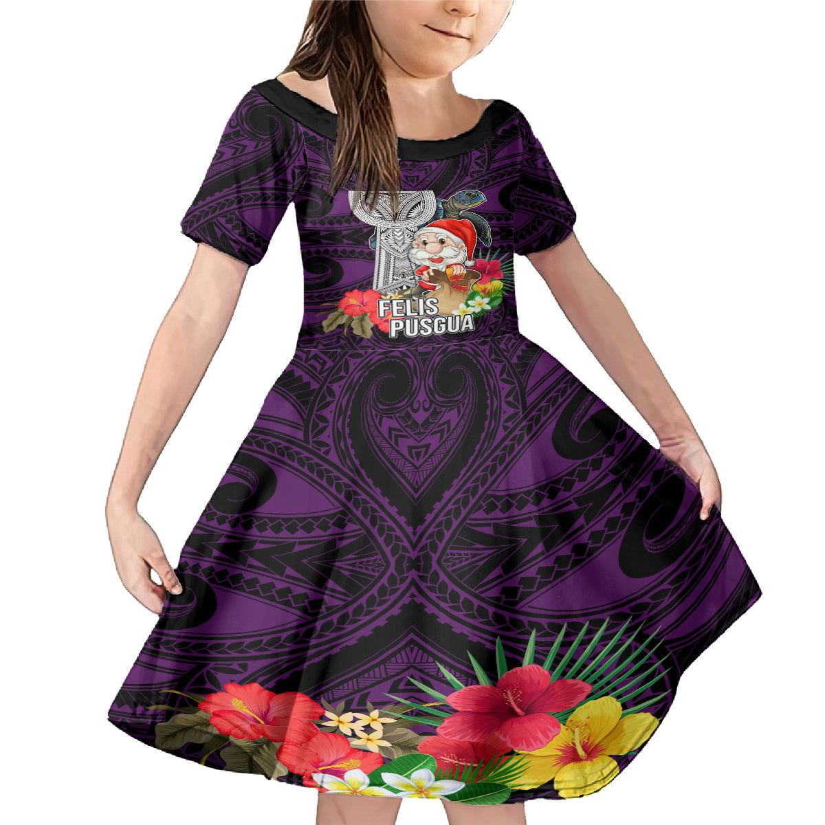 Custom Guam Christmas Family Matching Mermaid Dress and Hawaiian Shirt Santa Gift Latte Stone and Sea Turle Mix Hibiscus Chamorro Pink Style LT03