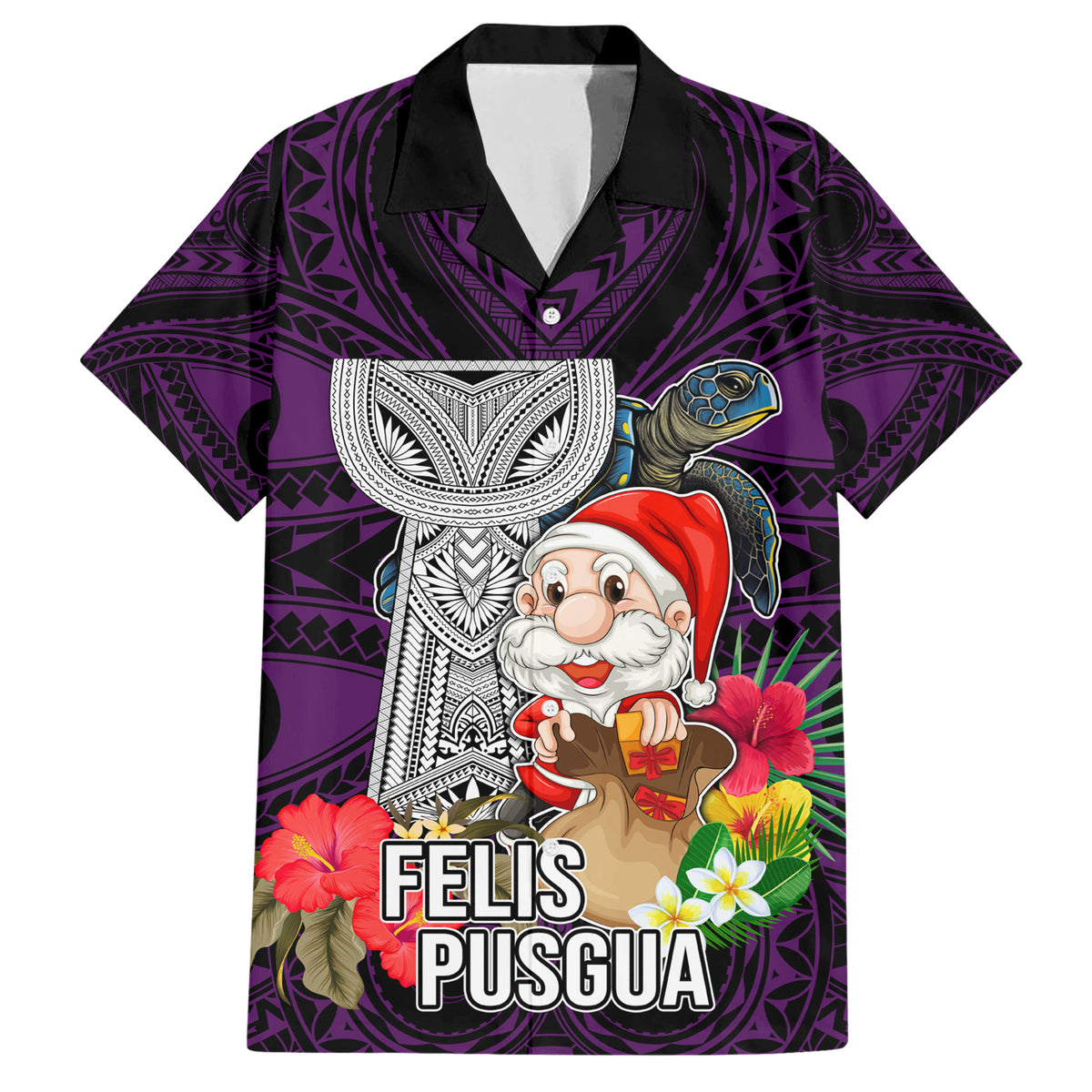 Custom Guam Christmas Family Matching Short Sleeve Bodycon Dress and Hawaiian Shirt Santa Gift Latte Stone and Sea Turle Mix Hibiscus Chamorro Pink Style LT03