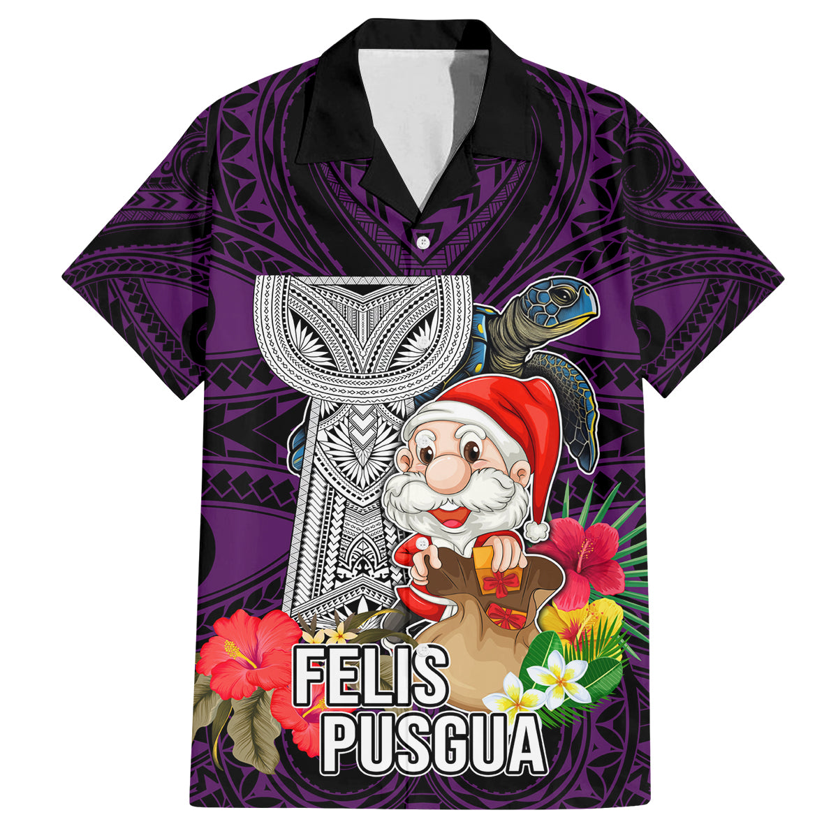 Custom Guam Christmas Family Matching Tank Maxi Dress and Hawaiian Shirt Santa Gift Latte Stone and Sea Turle Mix Hibiscus Chamorro Pink Style LT03