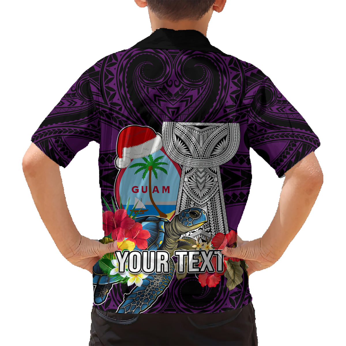 Custom Guam Christmas Hawaiian Shirt Santa Gift Latte Stone and Sea Turle Mix Hibiscus Chamorro Pink Style LT03