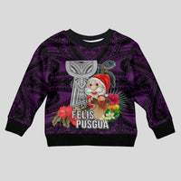 Custom Guam Christmas Kid Ugly Christmas Sweater Santa Gift Latte Stone and Sea Turle Mix Hibiscus Chamorro Pink Style LT03