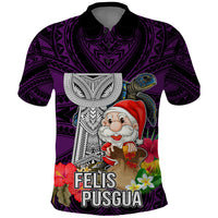 Custom Guam Christmas Polo Shirt Santa Gift Latte Stone and Sea Turle Mix Hibiscus Chamorro Pink Style LT03