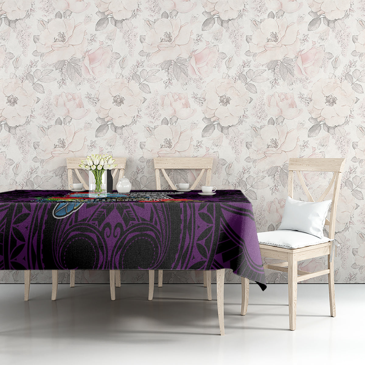 Custom Guam Christmas Tablecloth Santa Gift Latte Stone and Sea Turle Mix Hibiscus Chamorro Pink Style LT03