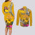 Niue Waitangi Couples Matching Long Sleeve Bodycon Dress and Long Sleeve Button Shirt Tropical Flower Tapa Pattern LT03 - Polynesian Pride