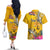 Niue Waitangi Couples Matching Off The Shoulder Long Sleeve Dress and Hawaiian Shirt Tropical Flower Tapa Pattern LT03 - Polynesian Pride