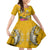 Niue Waitangi Family Matching Off Shoulder Long Sleeve Dress and Hawaiian Shirt Tropical Flower Tapa Pattern LT03 Daughter's Dress Yellow - Polynesian Pride