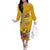 Niue Waitangi Family Matching Off Shoulder Long Sleeve Dress and Hawaiian Shirt Tropical Flower Tapa Pattern LT03 Mom's Dress Yellow - Polynesian Pride