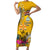 Niue Waitangi Family Matching Short Sleeve Bodycon Dress and Hawaiian Shirt Tropical Flower Tapa Pattern LT03 Mom's Dress Yellow - Polynesian Pride