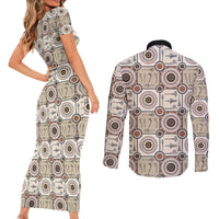 Tukenny Pattern Fijian War Clubs Couples Matching Short Sleeve Bodycon Dress and Long Sleeve Button Shirt LT03 - Polynesian Pride