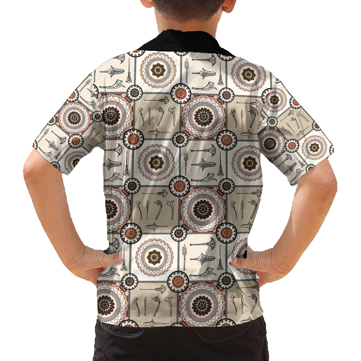 Tukenny Pattern Fijian War Clubs Family Matching Off Shoulder Long Sleeve Dress and Hawaiian Shirt LT03 - Polynesian Pride