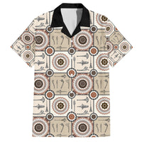 Tukenny Pattern Fijian War Clubs Family Matching Off Shoulder Maxi Dress and Hawaiian Shirt LT03 Dad's Shirt - Short Sleeve Beige - Polynesian Pride