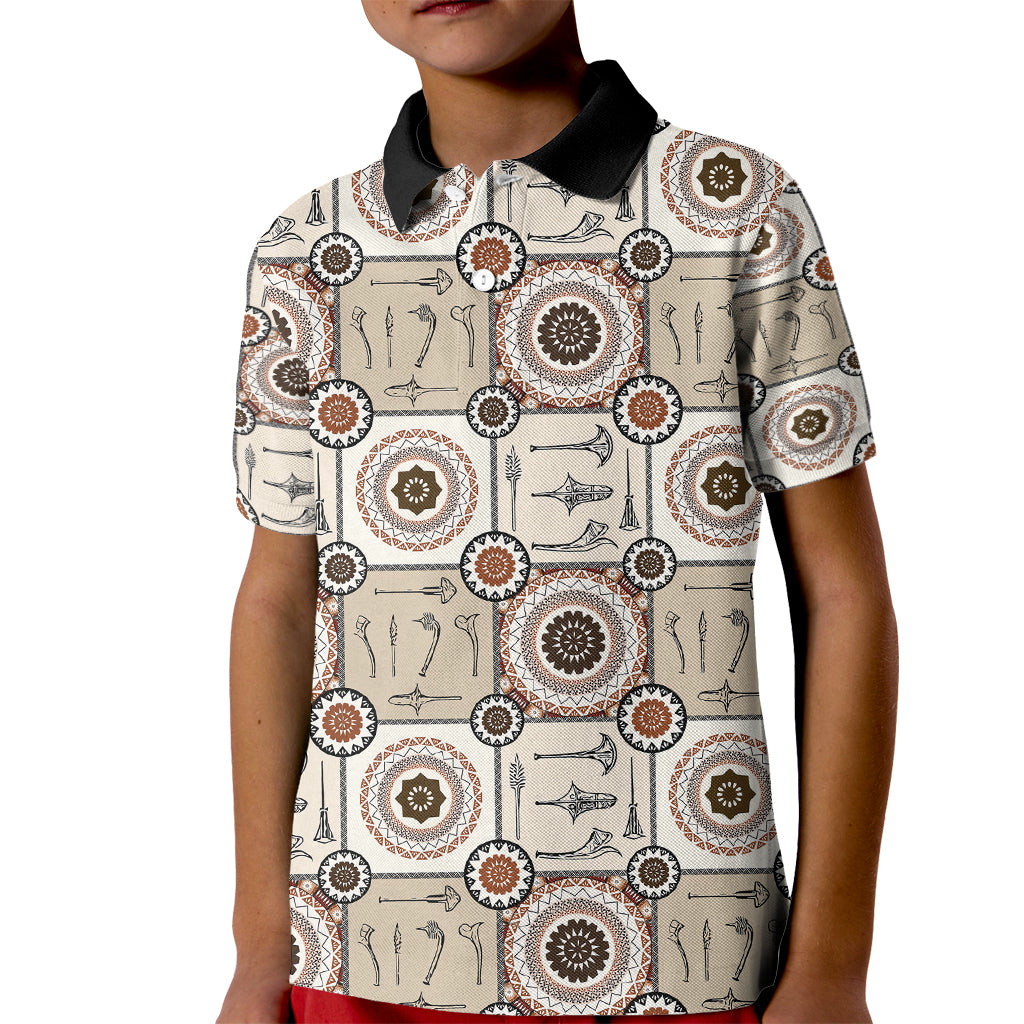 Tukenny Pattern Fijian War Clubs Kid Polo Shirt LT03 Kid Beige - Polynesian Pride