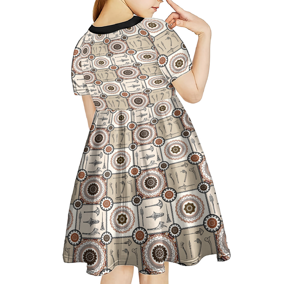 Tukenny Pattern Fijian War Clubs Kid Short Sleeve Dress LT03 - Polynesian Pride