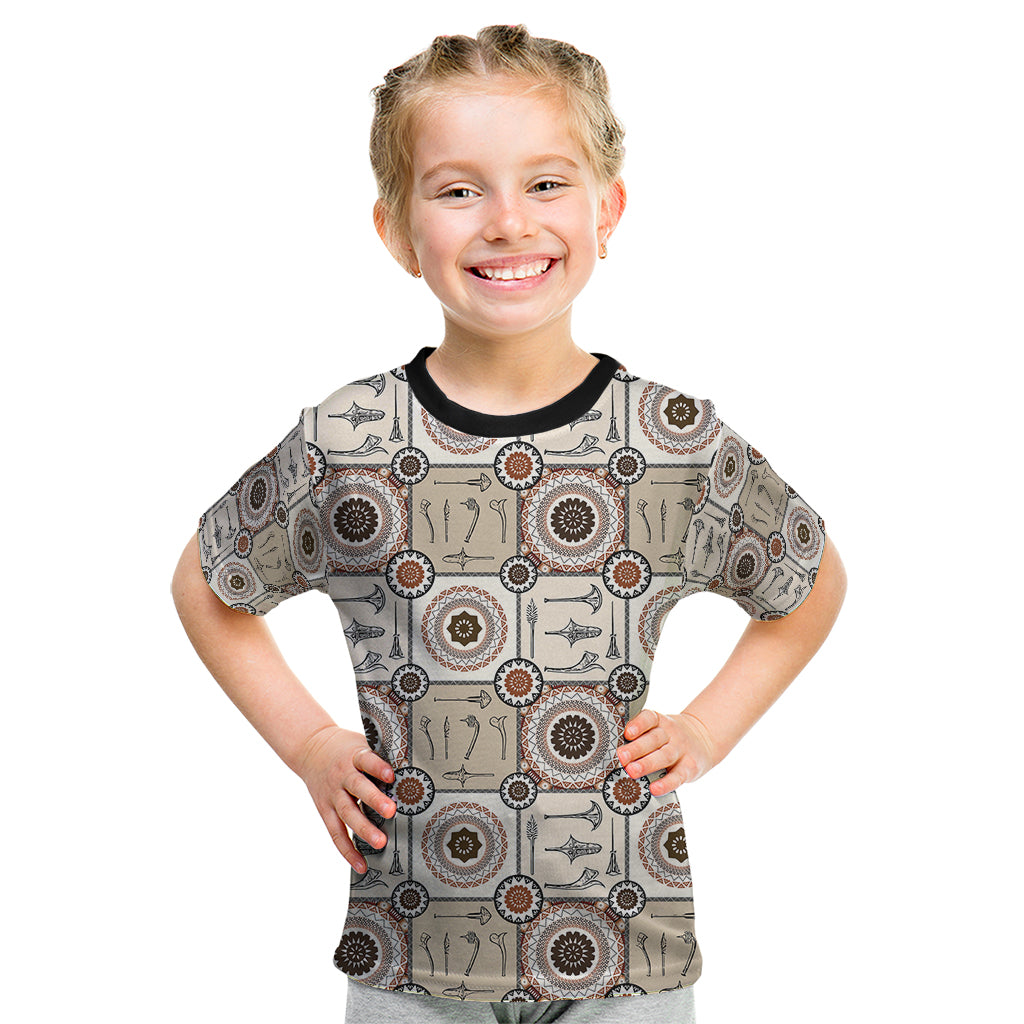 Tukenny Pattern Fijian War Clubs Kid T Shirt LT03 Beige - Polynesian Pride