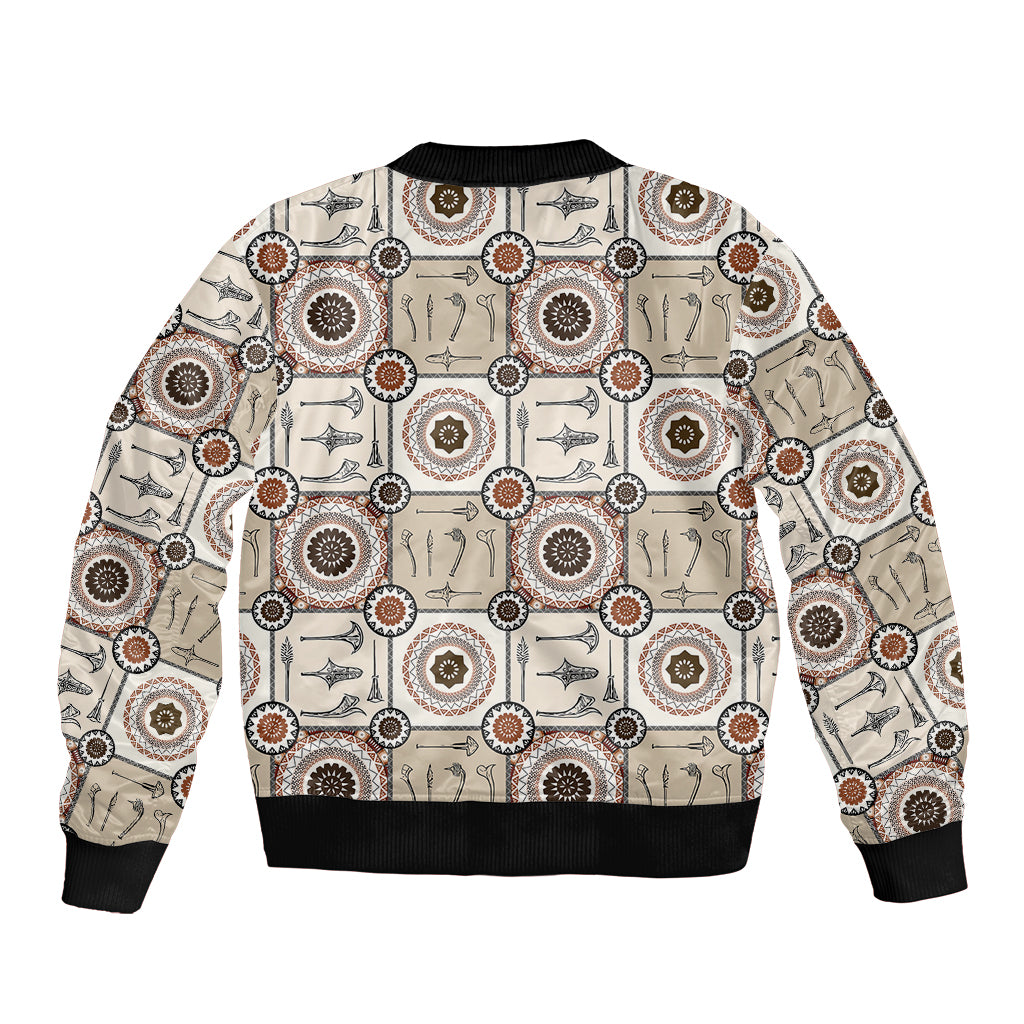 Tukenny Pattern Fijian War Clubs Sleeve Zip Bomber Jacket LT03 - Polynesian Pride