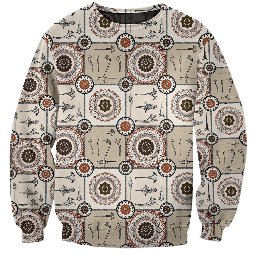 Tukenny Pattern Fijian War Clubs Sweatshirt LT03 Unisex Beige - Polynesian Pride