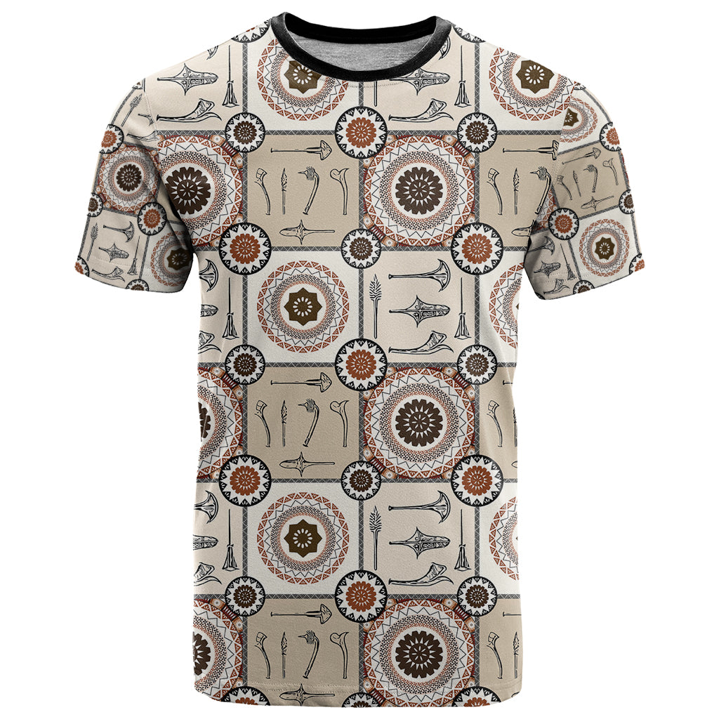 Tukenny Pattern Fijian War Clubs T Shirt LT03 Beige - Polynesian Pride