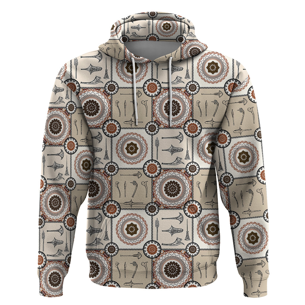 Tukenny Pattern Fijian War Clubs Zip Hoodie LT03 Pullover Hoodie Beige - Polynesian Pride