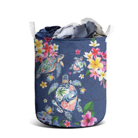 Hawaiian Turtles and Tropical Plants Laundry Basket Blue Watercolor