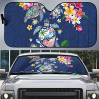 Hawaiian Turtles and Tropical Plants Auto Sun Shade Blue Watercolor