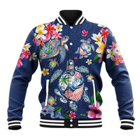 Hawaiian Turtles and Tropical Plants Baseball Jacket Blue Watercolor