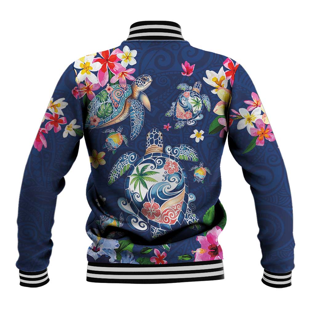 Hawaiian Turtles and Tropical Plants Baseball Jacket Blue Watercolor
