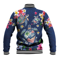 Hawaiian Turtles and Tropical Plants Baseball Jacket Blue Watercolor