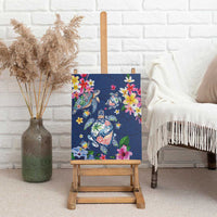 Hawaiian Turtles and Tropical Plants Canvas Wall Art Blue Watercolor
