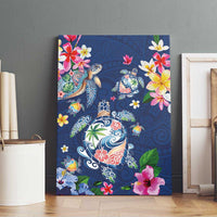 Hawaiian Turtles and Tropical Plants Canvas Wall Art Blue Watercolor