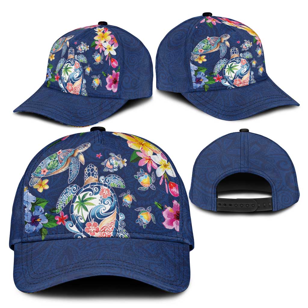 Hawaiian Turtles and Tropical Plants Classic Cap Blue Watercolor