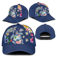 Hawaiian Turtles and Tropical Plants Classic Cap Blue Watercolor