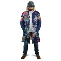 Hawaiian Turtles and Tropical Plants Cloak Blue Watercolor