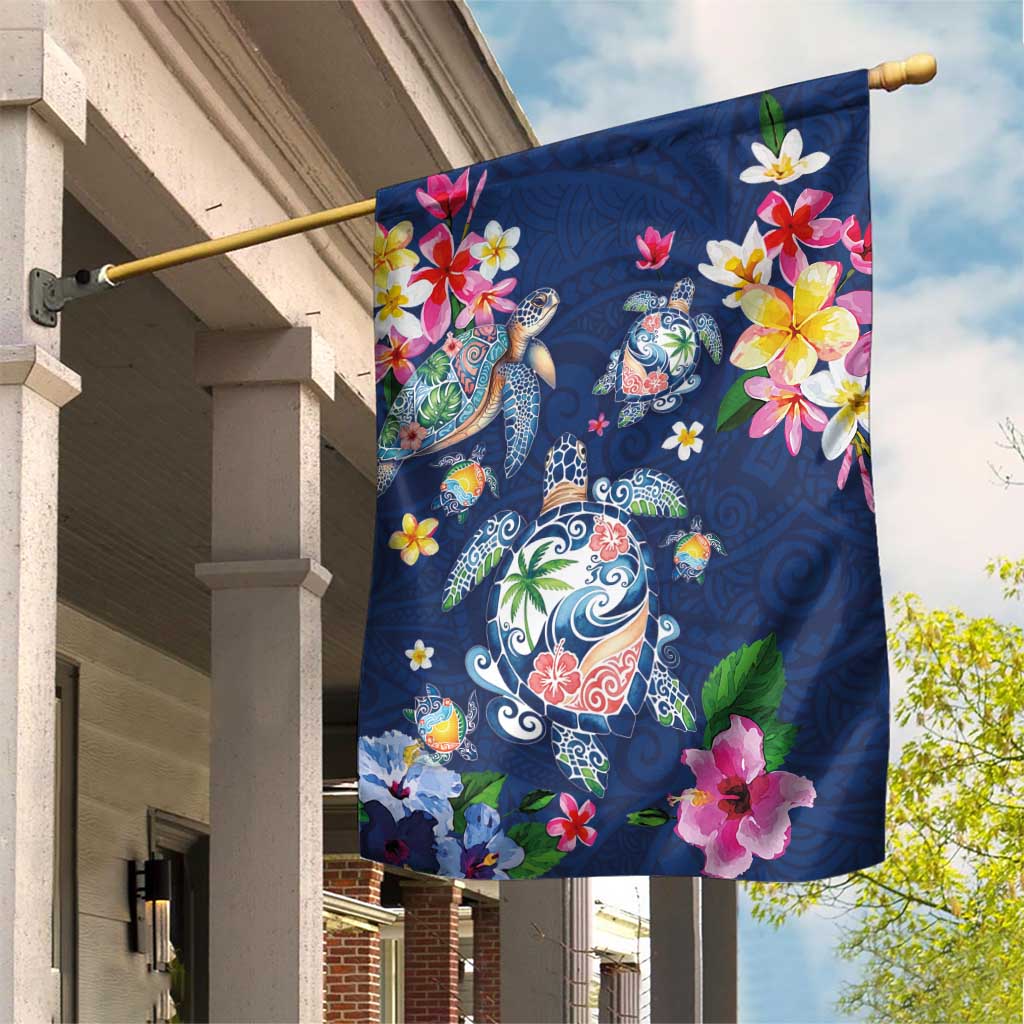 Hawaiian Turtles and Tropical Plants Garden Flag Blue Watercolor LT03 House Flag Blue - Polynesian Pride