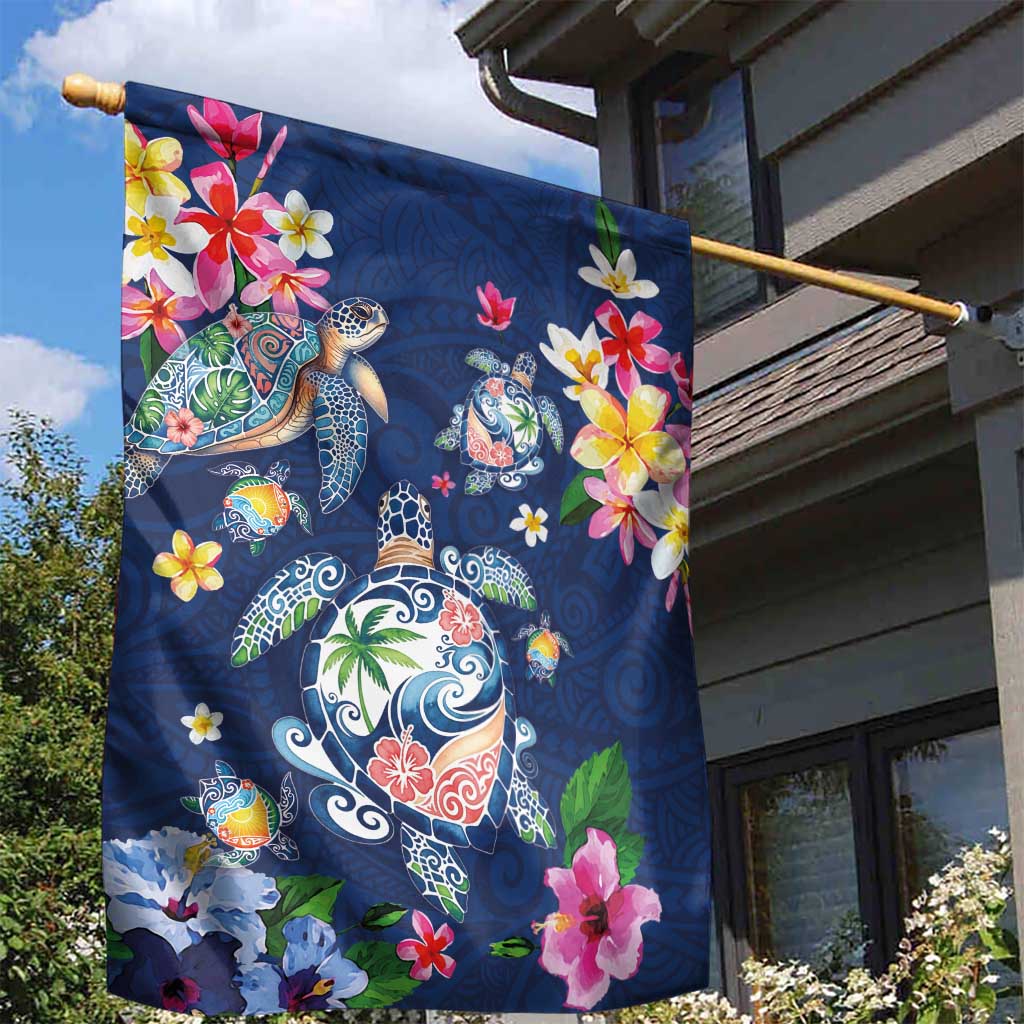 Hawaiian Turtles and Tropical Plants Garden Flag Blue Watercolor LT03 - Polynesian Pride