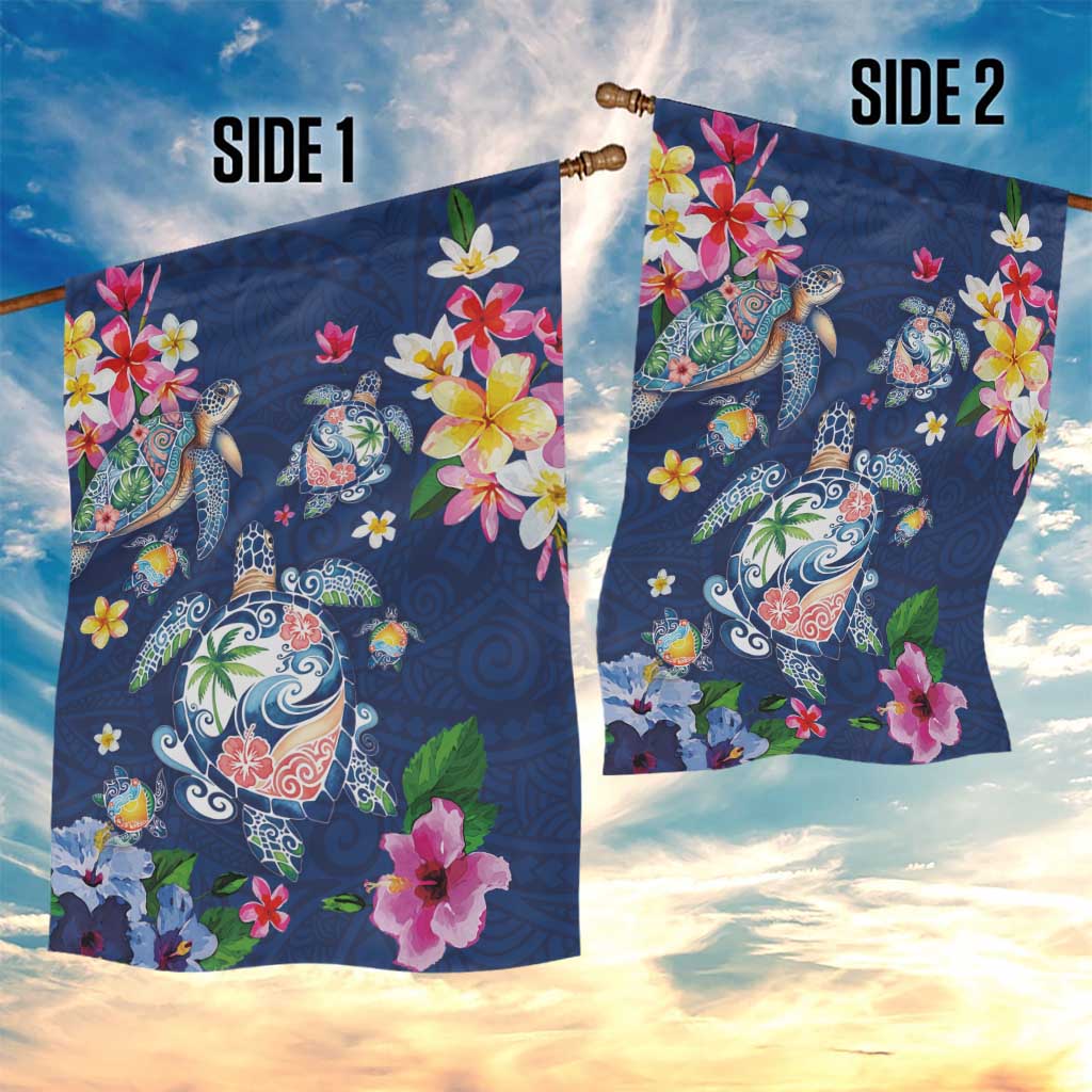 Hawaiian Turtles and Tropical Plants Garden Flag Blue Watercolor LT03 - Polynesian Pride