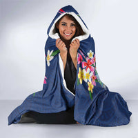 Hawaiian Turtles and Tropical Plants Hooded Blanket Blue Watercolor