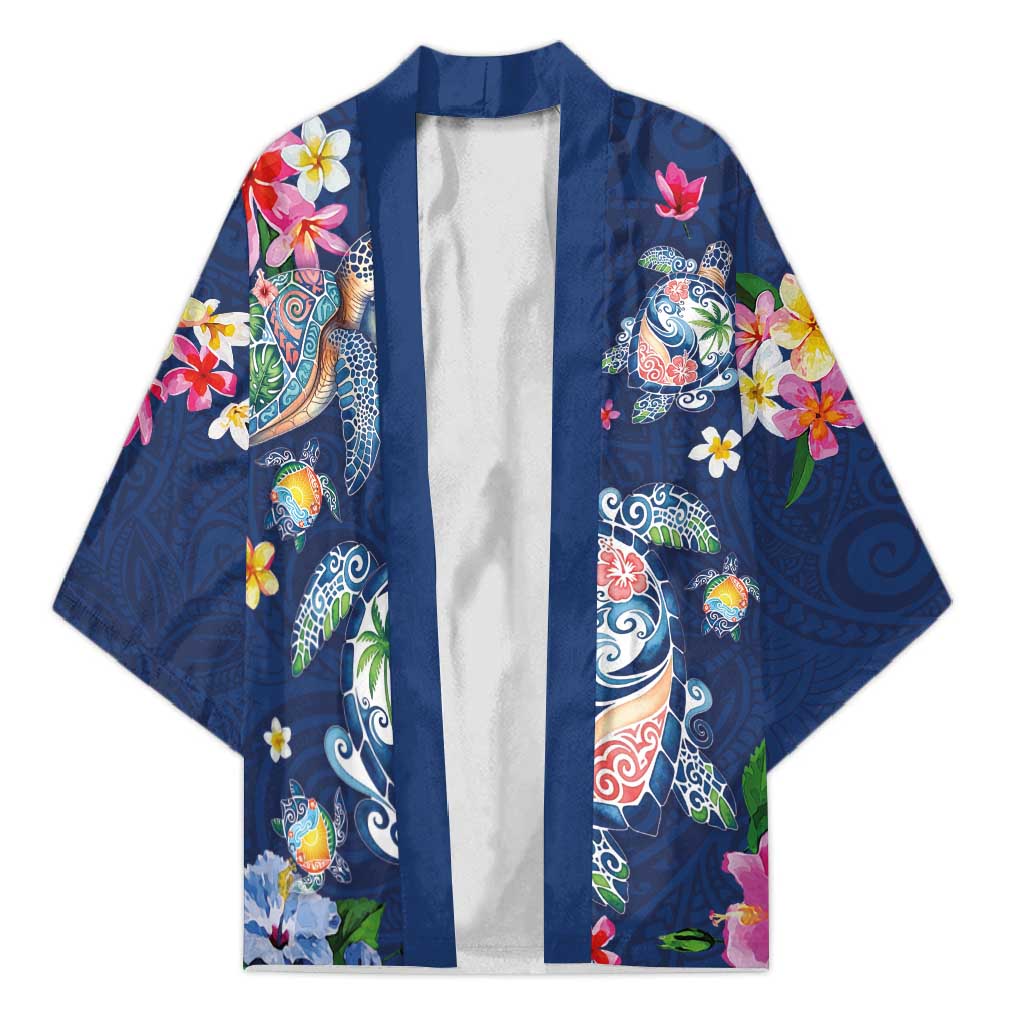 Hawaiian Turtles and Tropical Plants Kimono Blue Watercolor