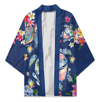 Hawaiian Turtles and Tropical Plants Kimono Blue Watercolor