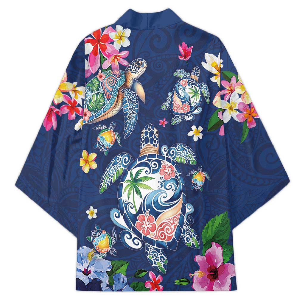 Hawaiian Turtles and Tropical Plants Kimono Blue Watercolor