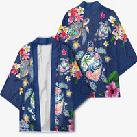 Hawaiian Turtles and Tropical Plants Kimono Blue Watercolor