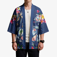 Hawaiian Turtles and Tropical Plants Kimono Blue Watercolor