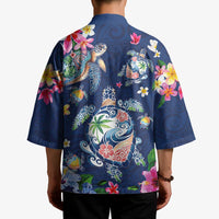 Hawaiian Turtles and Tropical Plants Kimono Blue Watercolor